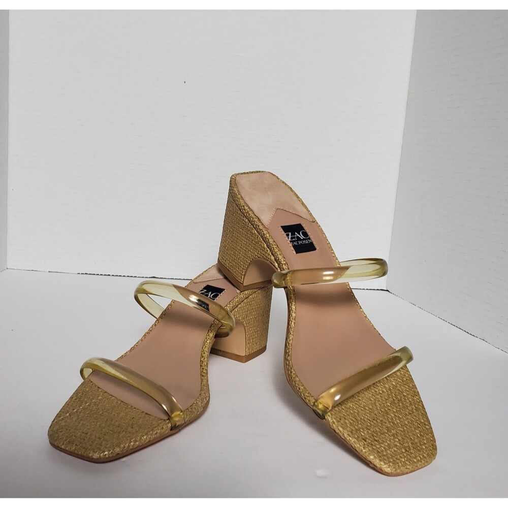 ZAC Zac Posen Saint Slide Cashew Fabric Womens Sz 7 Block Heeled Sandal NWOB